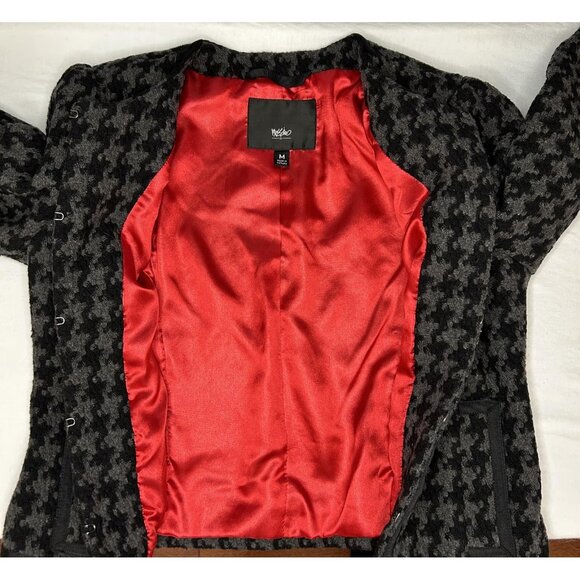 Mossimo Tweed Jacket Womens M Houndstooth Collarless Black Grey Twee 3/4 Sleeve - Picture 3 of 13